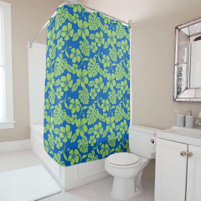 RIDEAUX DE DOUCHE BIKINI ROSE (BLEU/VERT) (En situation)
