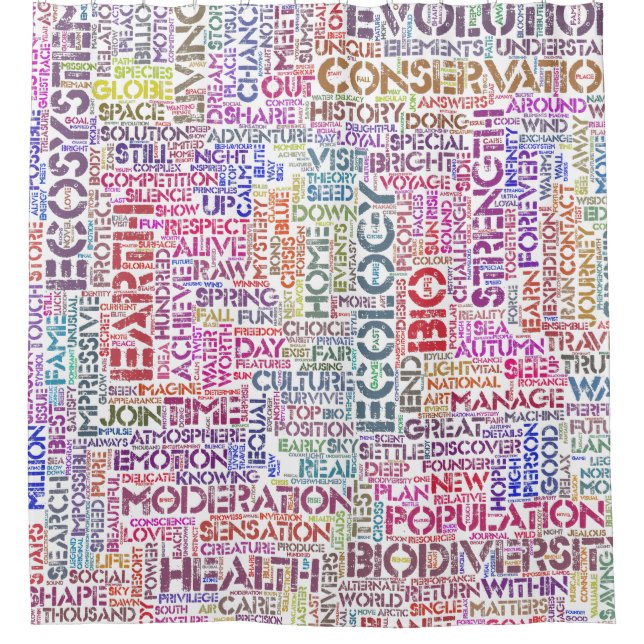Rideaux De Douche Bio Nuage de Mots Texte Motif Biodiversité (Devant)