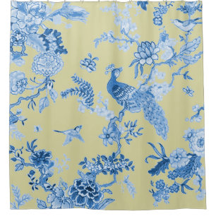 Rideaux De Douche Birds_Toile_Blue et moutarde