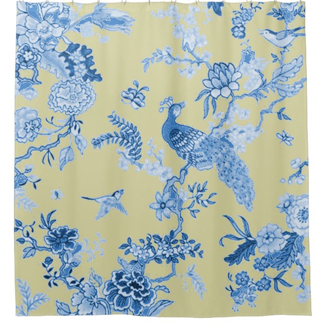 Rideaux De Douche Birds_Toile_Blue et moutarde (Devant)