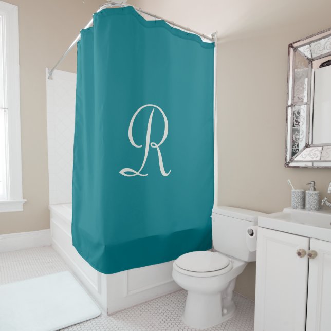 Rideaux De Douche Biscay Bay Tendance Bleu Blanc Monogramme (En situation)