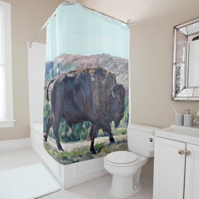 Rideaux De Douche Bison d'Amérique errant dans un cadre de prairie (En situation)