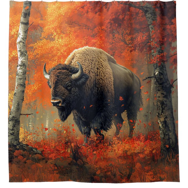 Rideaux De Douche Bison dans l'artisanat boisé d'automne (Devant)