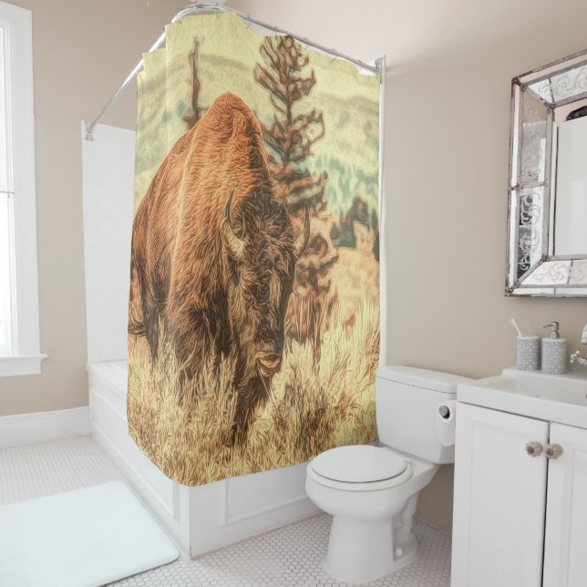 Rideaux De Douche Bison sauvage des bois (En situation)