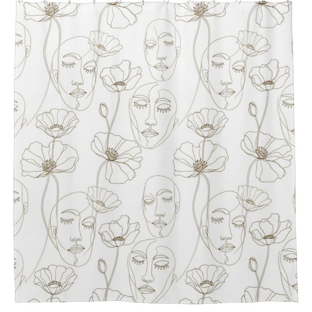 Rideaux De Douche Black and White Vintage Floral Face Line Pattern 3 (Devant)