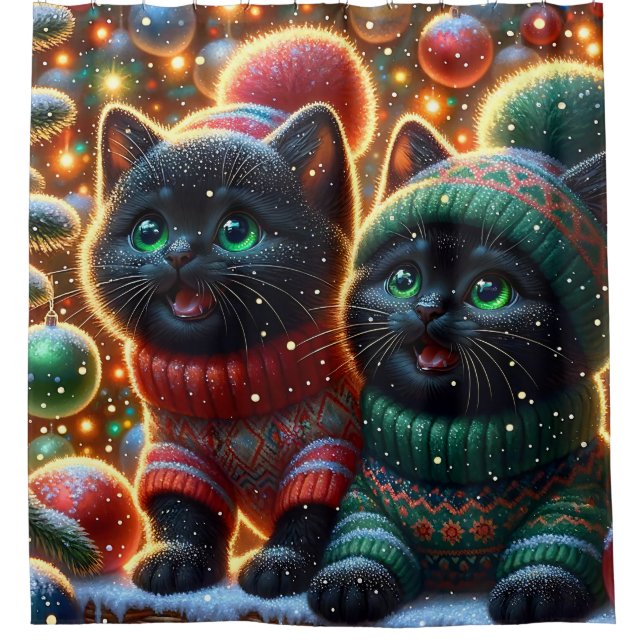 Rideaux De Douche "Black Kittens’ Père Noël Sighting" (Devant)