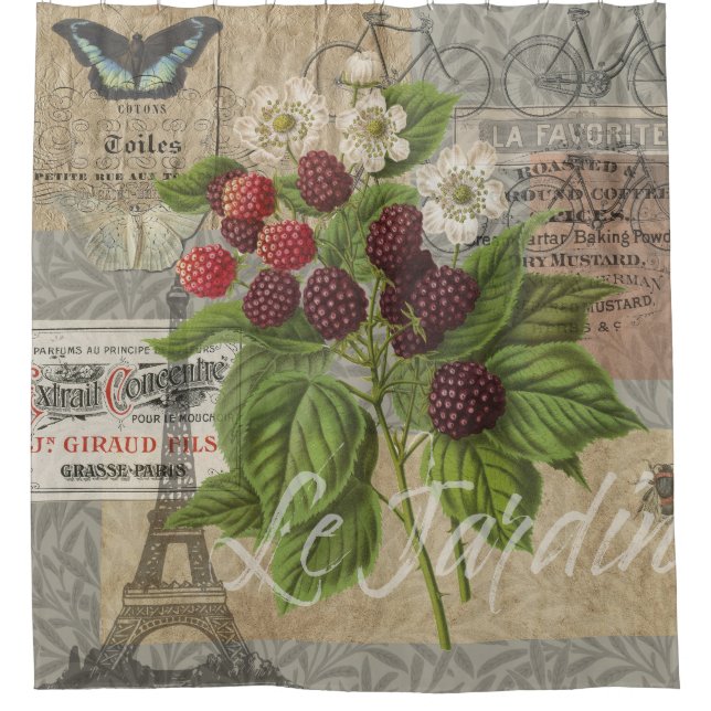 Rideaux De Douche Blackberries Floral Garden Flower Papillon Art (Devant)