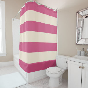 Rideaux De Douche Blanc Antique et Rayures Rose Mystique