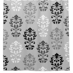 Rideaux De Douche Blanc de gris noir d'Ib d'art de damassé de coeur
