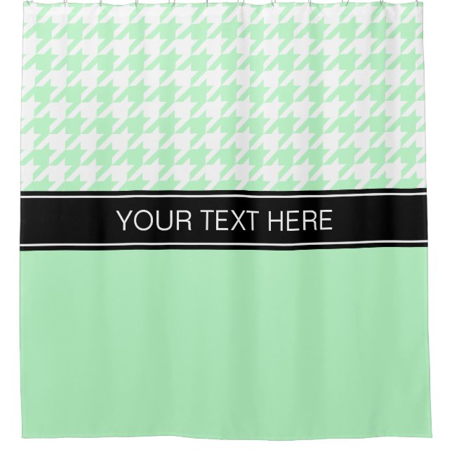 Rideaux De Douche Blanc de Menthe Houndstooth CB Noir Nom Monogramme (Devant)