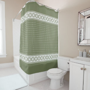 Rideaux De Douche Blanc Elégant Motif de luxe géométrique Sage Green