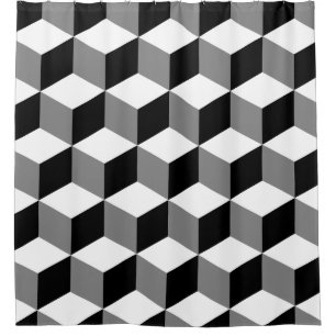 Rideaux De Douche Blanc et gris de noir de motif de cube