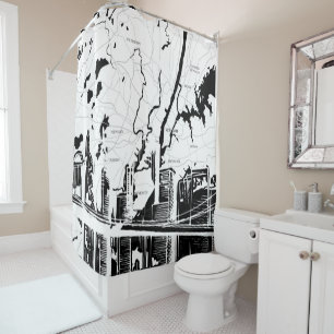 Rideaux De Douche Blanc et noir, carte de New York, NYC