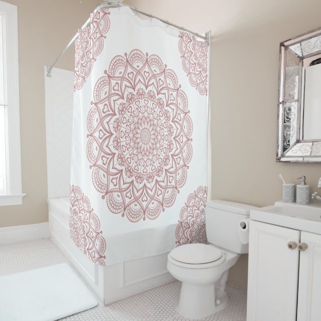 Rideaux De Douche Blanc et Rose Mandala Boho (En situation)