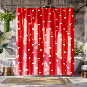 Rideaux De Douche Blanc & Rouge Valentines Coeurs Motif
