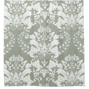 Rideaux De Douche Blanc & Sage Vert Orné Floral Design