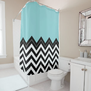 Rideaux De Douche Blanc Turquoise clair Noir Zigzag Motif