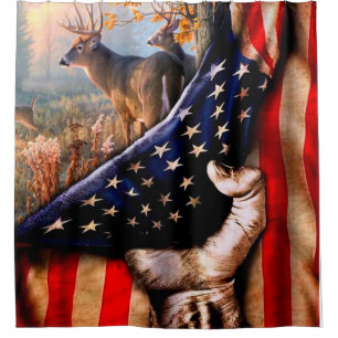 Rideaux De Douche Blanche Drapeau Américain De Cerf,