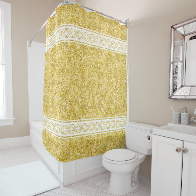 Rideaux De Douche Blancs à motifs géométriques sur Parties scintilla (En situation)