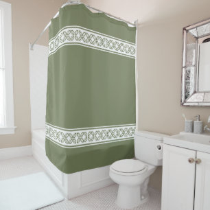 Rideaux De Douche Blancs à motifs géométriques sur Sage Green