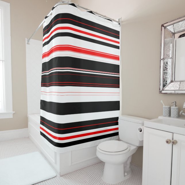 Rideaux De Douche Blancs rouges et noirs (En situation)
