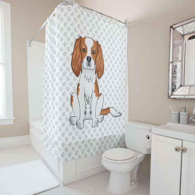 Rideaux De Douche Blenheim Cavalier King Charles Spaniel & Paws (En situation)