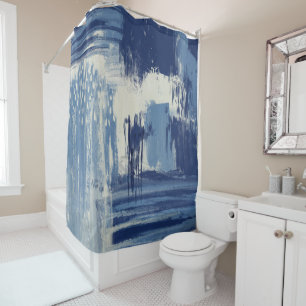 Rideaux De Douche Bleu Abstrait et ivoire