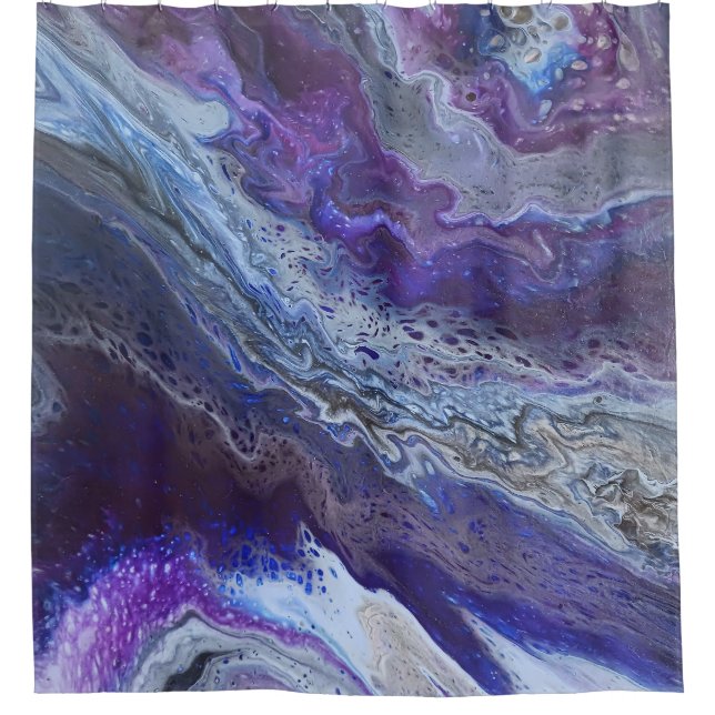 Rideaux De Douche Bleu abstrait moderne, violet, gris, blanc (Devant)