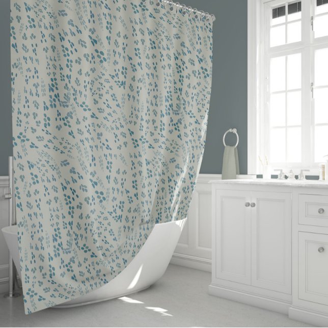 Rideaux De Douche Bleu Abstrait pointé (Abstract Blue Gray-Green Dotted Shower Curtain from Studio Posies.)