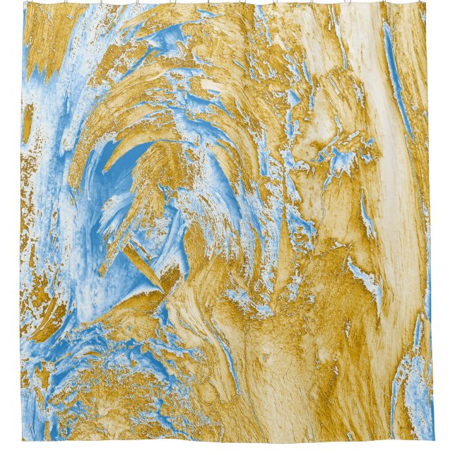 Rideaux De Douche Bleu Abstrait : Touches dorées. (Devant)