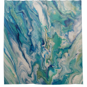 Rideaux De Douche Bleu, aqua, jaune moderne abstrait