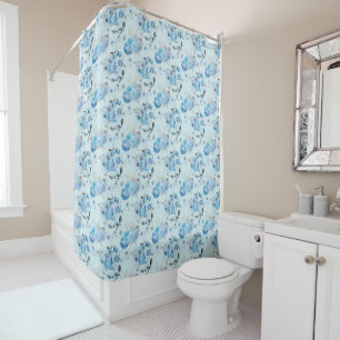 Rideaux De Douche Bleu Blanc Argent Floral Cottage Core Shabby Chic