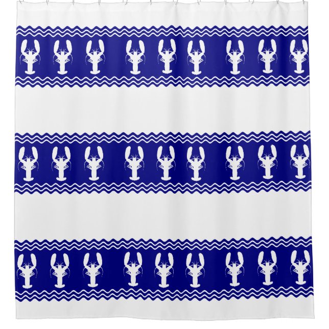 Rideaux De Douche Bleu blanc côtier Motif de homard (Devant)
