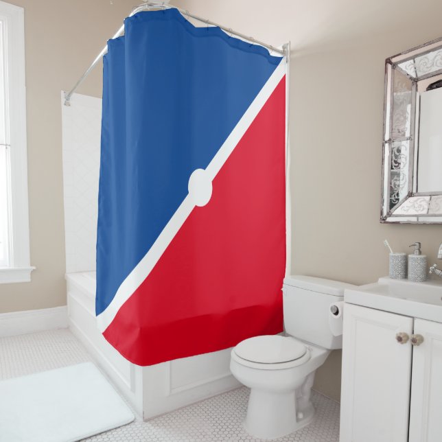 Rideaux De Douche Bleu Bleu Bleu Bleu Diagonal Bloc de couleur (En situation)