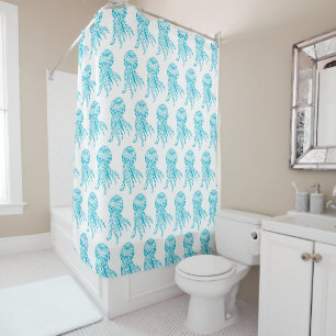 Rideaux De Douche Bleu Bleu Bleu Motif méduse Art