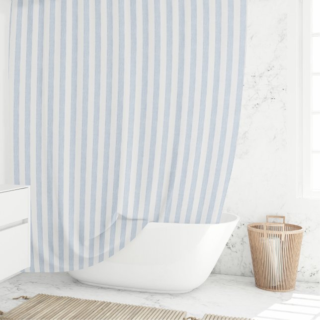 Rideaux De Douche Bleu clair blanc côtier rayé scandinave délavé (Créateur téléchargé)