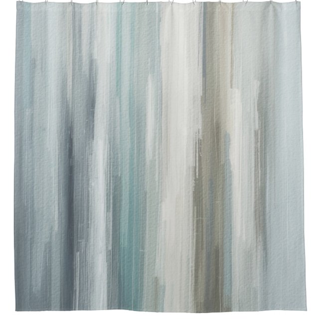 Rideaux De Douche Bleu Clair Turquoise Gris Marron Abstrait Rayure (Devant)