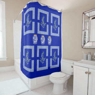 Rideaux De Douche Bleu de Cobalt méditerranéen Folio & Vase