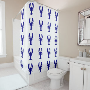 Rideaux De Douche Bleu de la marine sur homard blanc