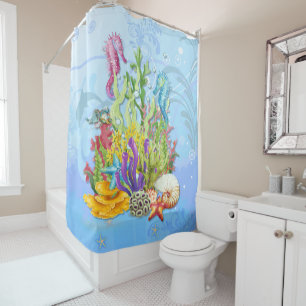 Rideaux De Douche Bleu de la vie marine tropicale