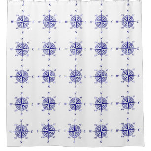 Rideaux De Douche Bleu de marine sur blanc Décor côtier Rose de bous