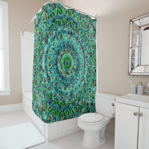 Rideaux De Douche Bleu de plage et Spiderweb vert