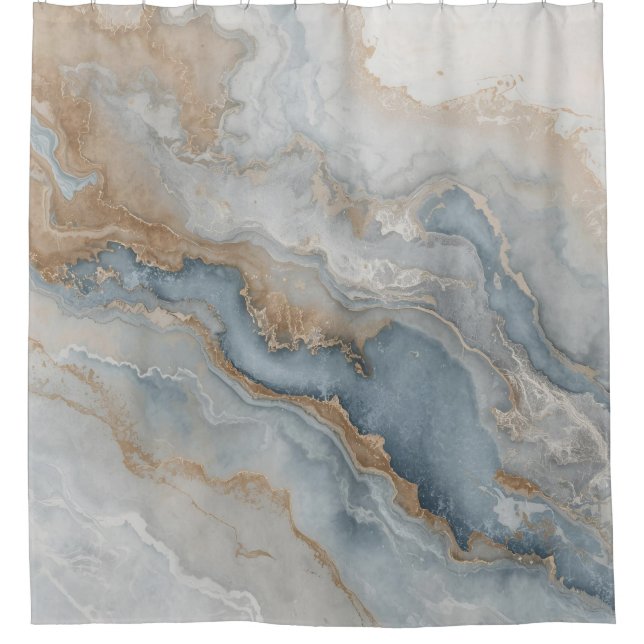 Rideaux De Douche Bleu Duché gris Tan Beige Abstrait (Devant)