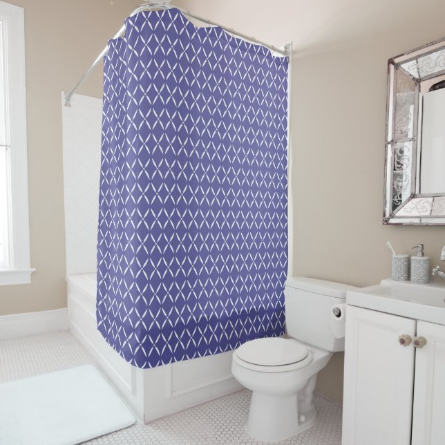 Rideaux De Douche Bleu et Blanc Campanule Moderne Tendance (En situation)