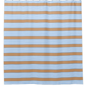 Rideaux De Douche Bleu et blanc cinq bandes motif avec bronze