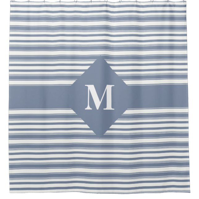 Rideaux De Douche Bleu et blanc monogrammes (Devant)