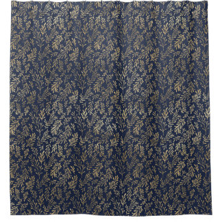 Rideaux De Douche Bleu et or Abstrait Art Déco Motif Feuille