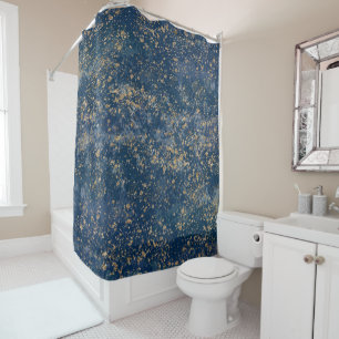 Rideaux De Douche Bleu et Or Moderne Pailleté éclaboussé de Glamour