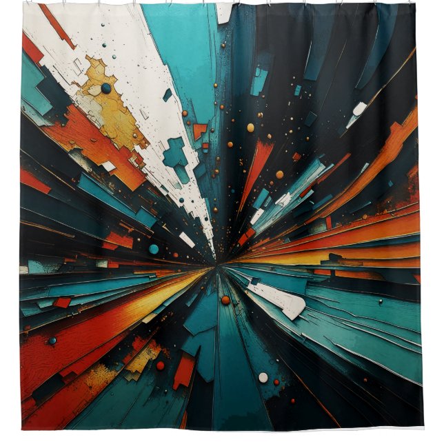 Rideaux De Douche Bleu Et Orange Abstraits 607 (Devant)