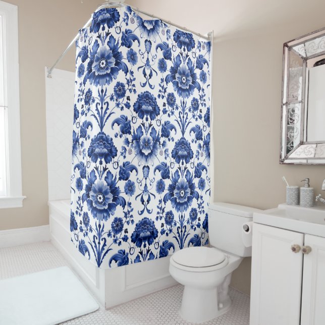 Rideaux De Douche Bleu floral (En situation)